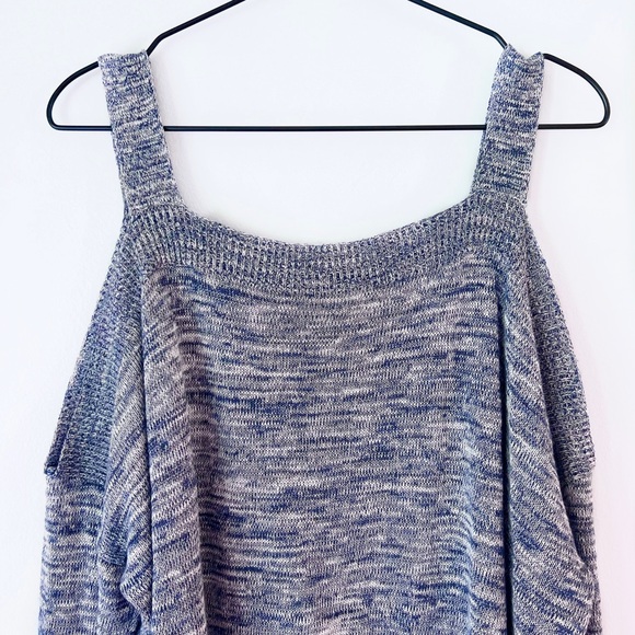 Stitches and Stripes Long Sleeve Cold Shoulder Sweater Marled Blue Medium - Picture 3 of 11